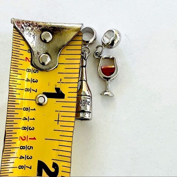 Champagne Bottle Wine Glass Silver Charms Set - Picture 2 of 2
